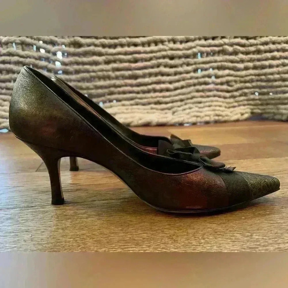 Vintage Roberto Capucci Brown and Metallic Bronze Heels Size 9 - Picture 5 of 15